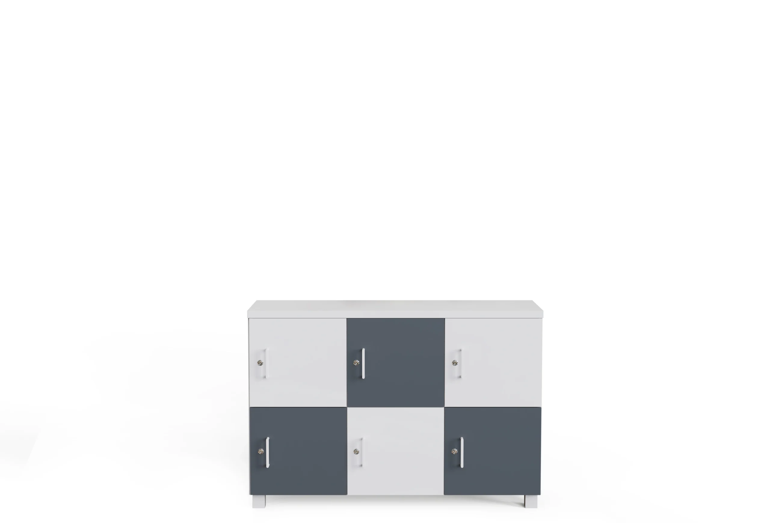 Proje Dolabı 6 Kapaklı Beyaz Antrasit Ön