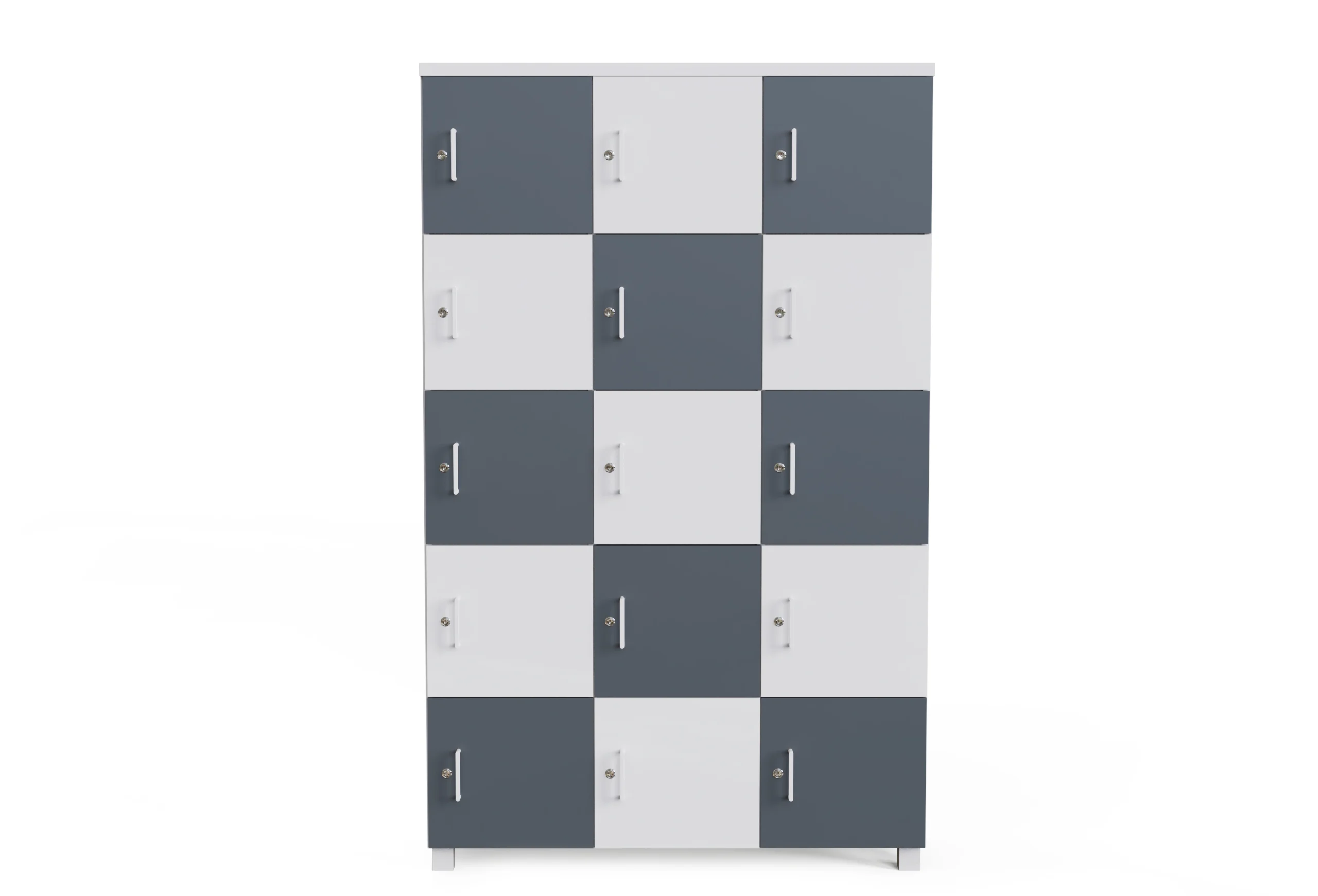 Proje Dolabı 15 Kapaklı Beyaz Antrasit Ön