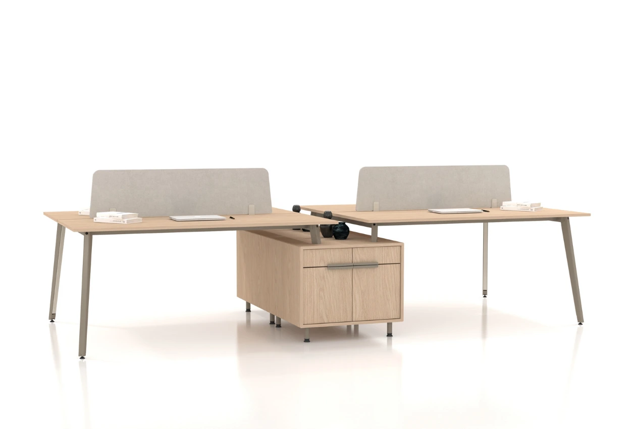 dortlu ofis calisma masasi bej gorseli